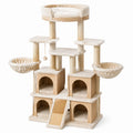 Árbol para gatos de madera y sisal beige con plataformas y rascadores