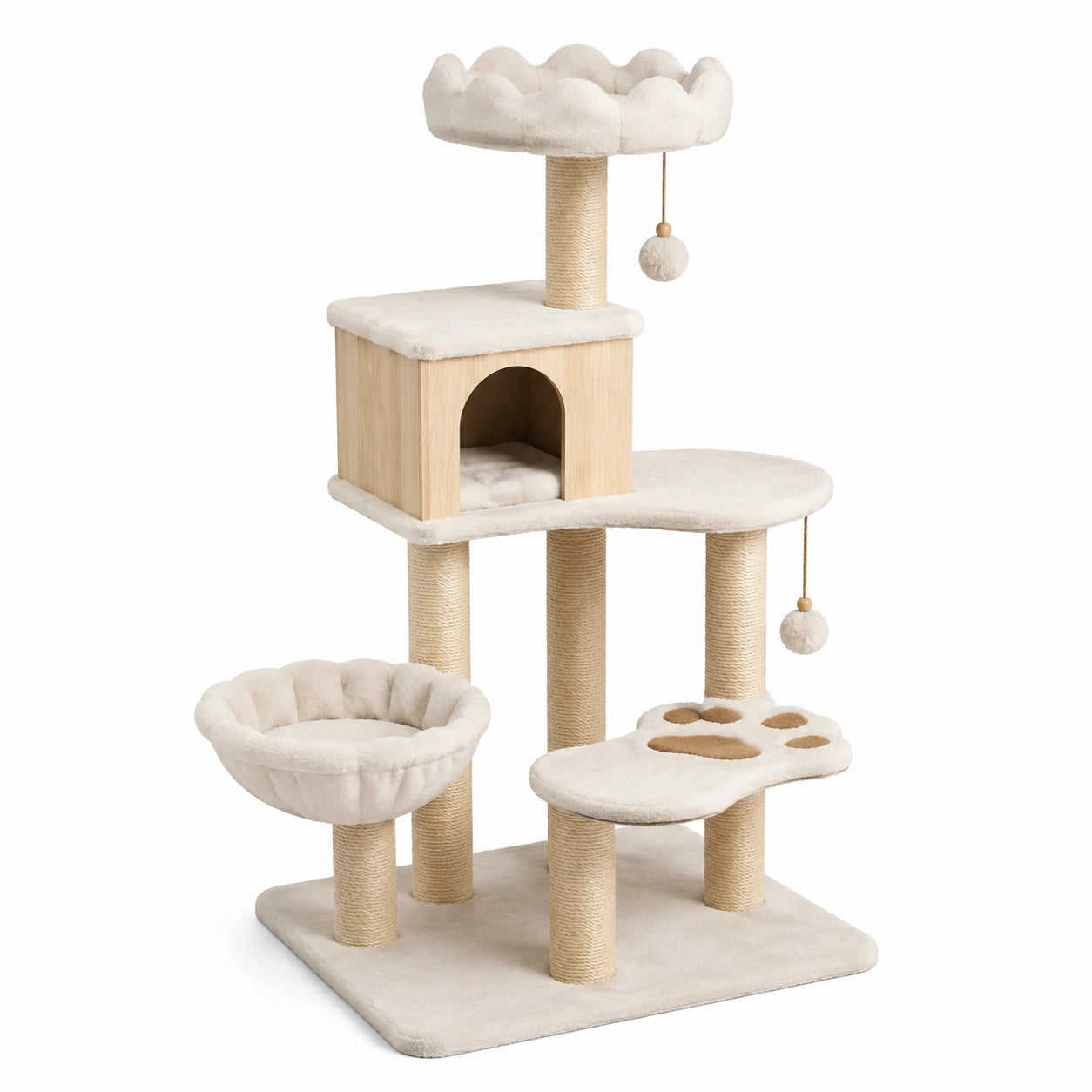 Árbol rascador para gatos de MDF y sisal 120 cm beige
