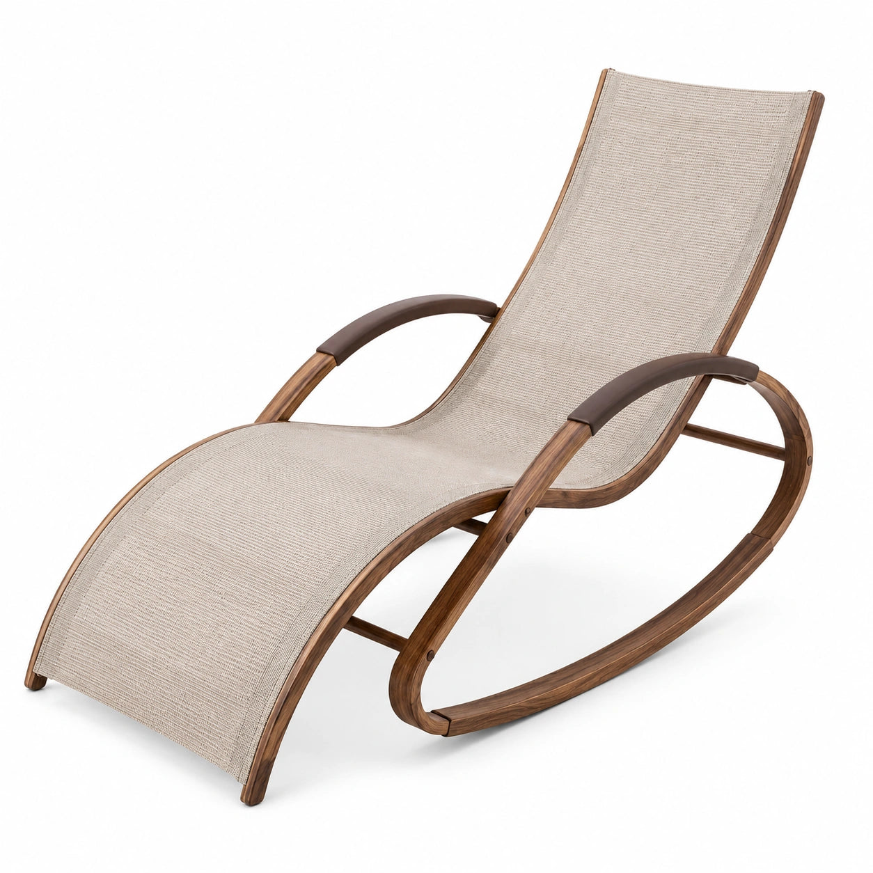Mecedora de madera de nogal y tejido de poliéster beige
