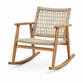 Mecedora de madera de teca y cuerda sintética beige