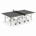 Mesa de ping-pong plegable de interior con superficie de aglomerado y marco de acero, color negro