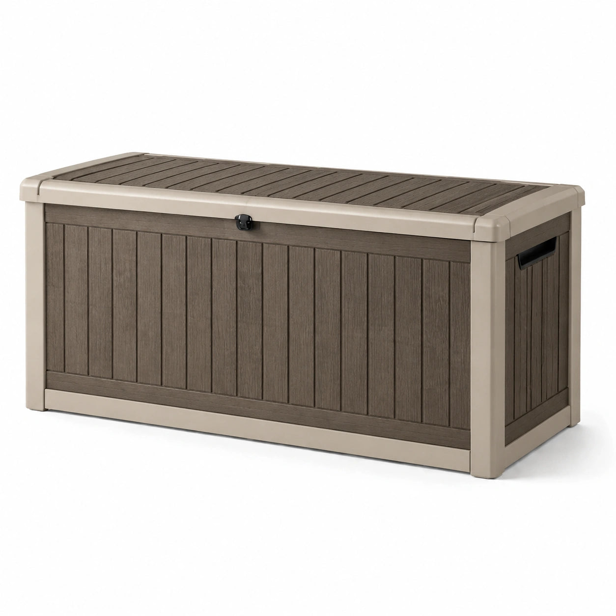 Cofre de jardín de resina marrón/beige con cerradura