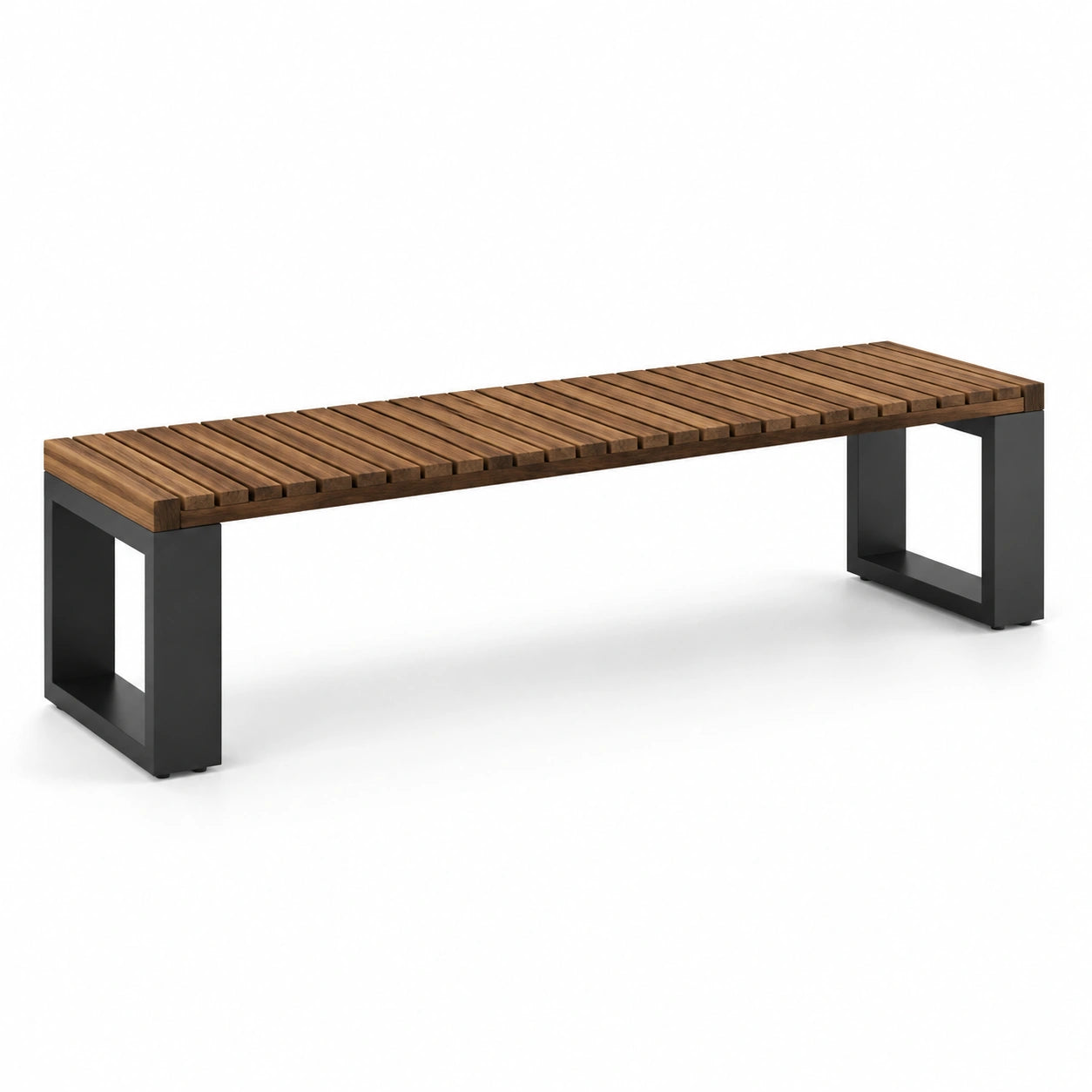 Banco de Jardín Madera y Acero Negro 200 cm