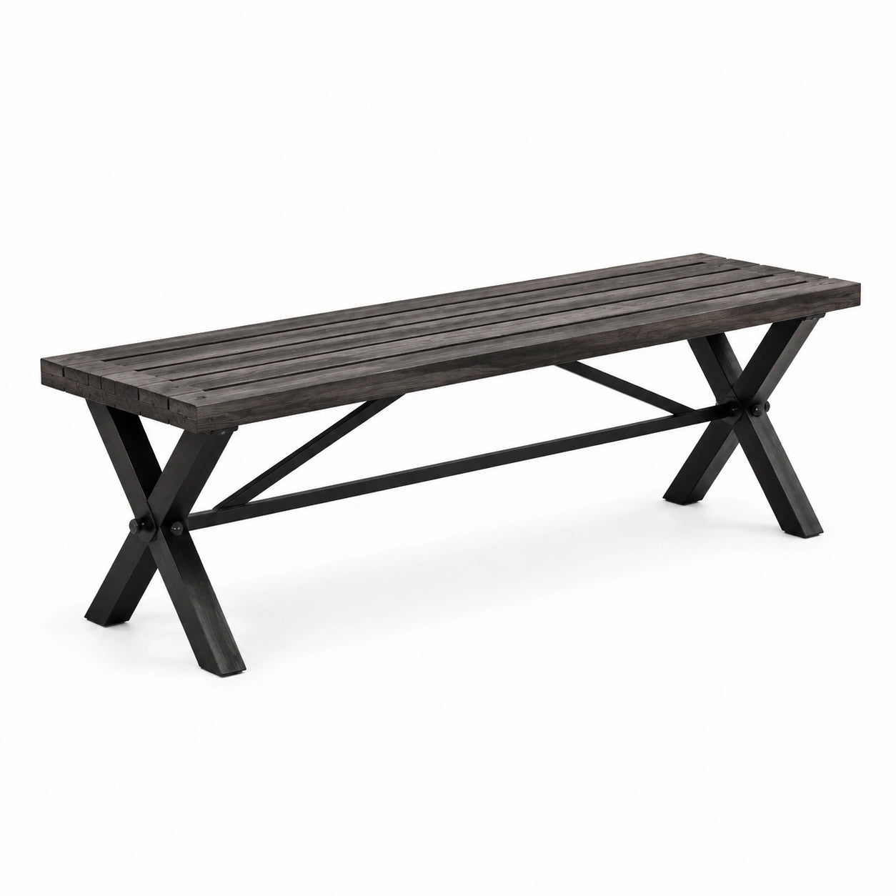 Banco de Madera y Metal Negro 140x35x45 cm