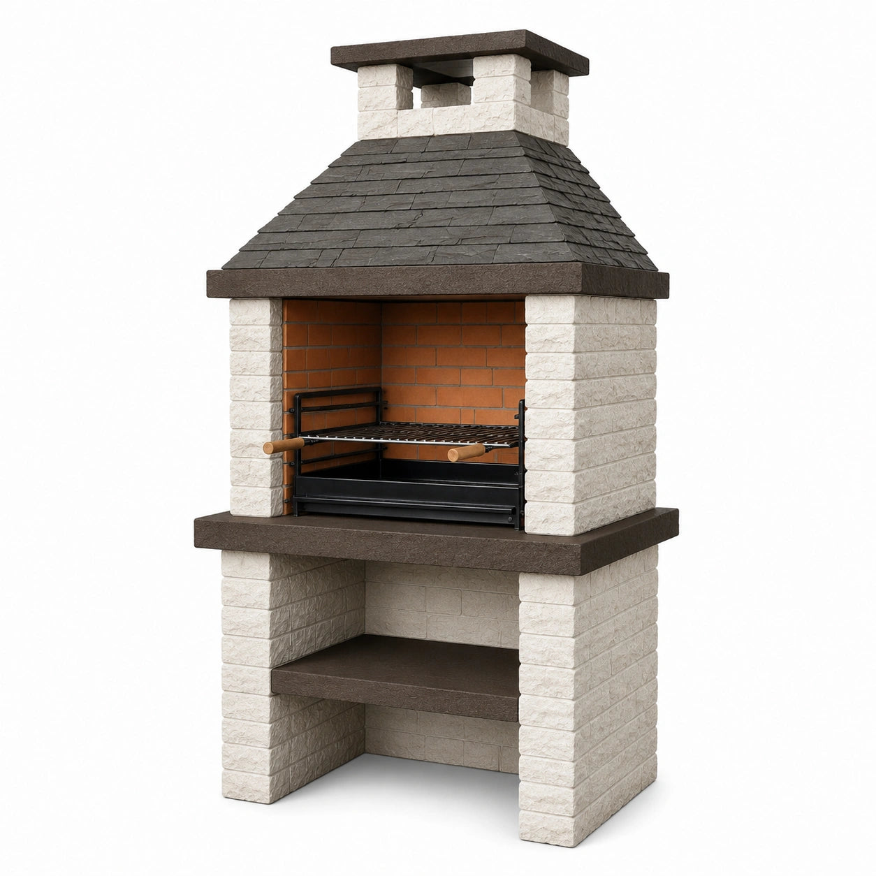 Barbacoa de ladrillo con piedra y chimenea 200 cm