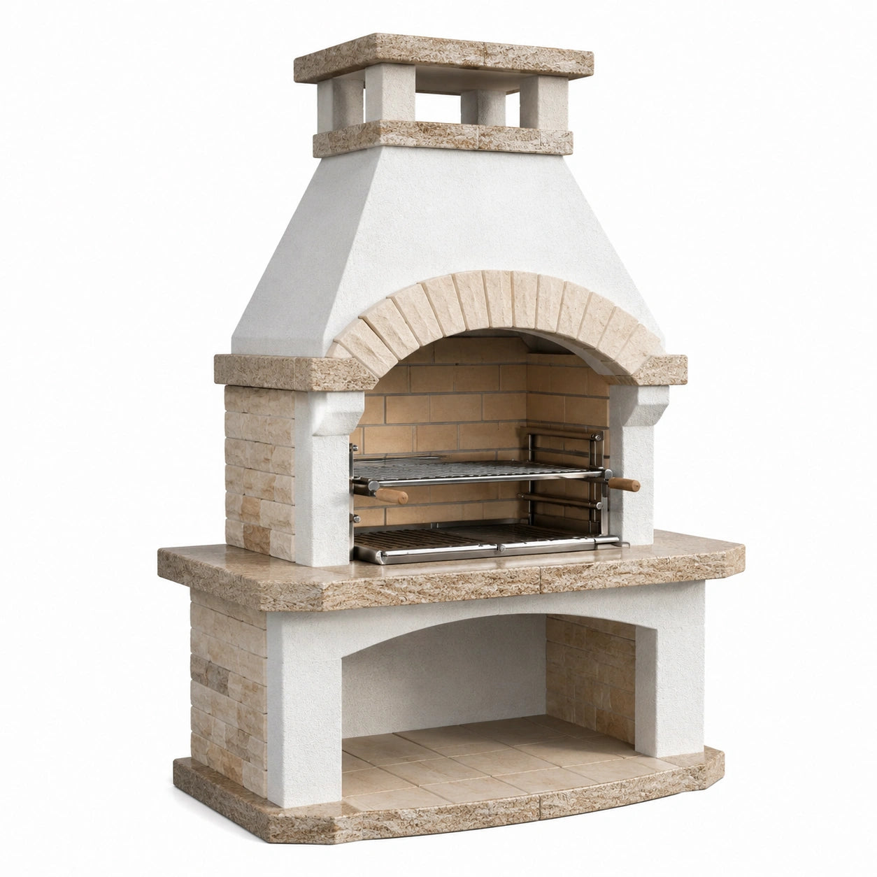 Barbacoa de cemento y piedra natural con parrillas de acero inoxidable 150x220x85 cm