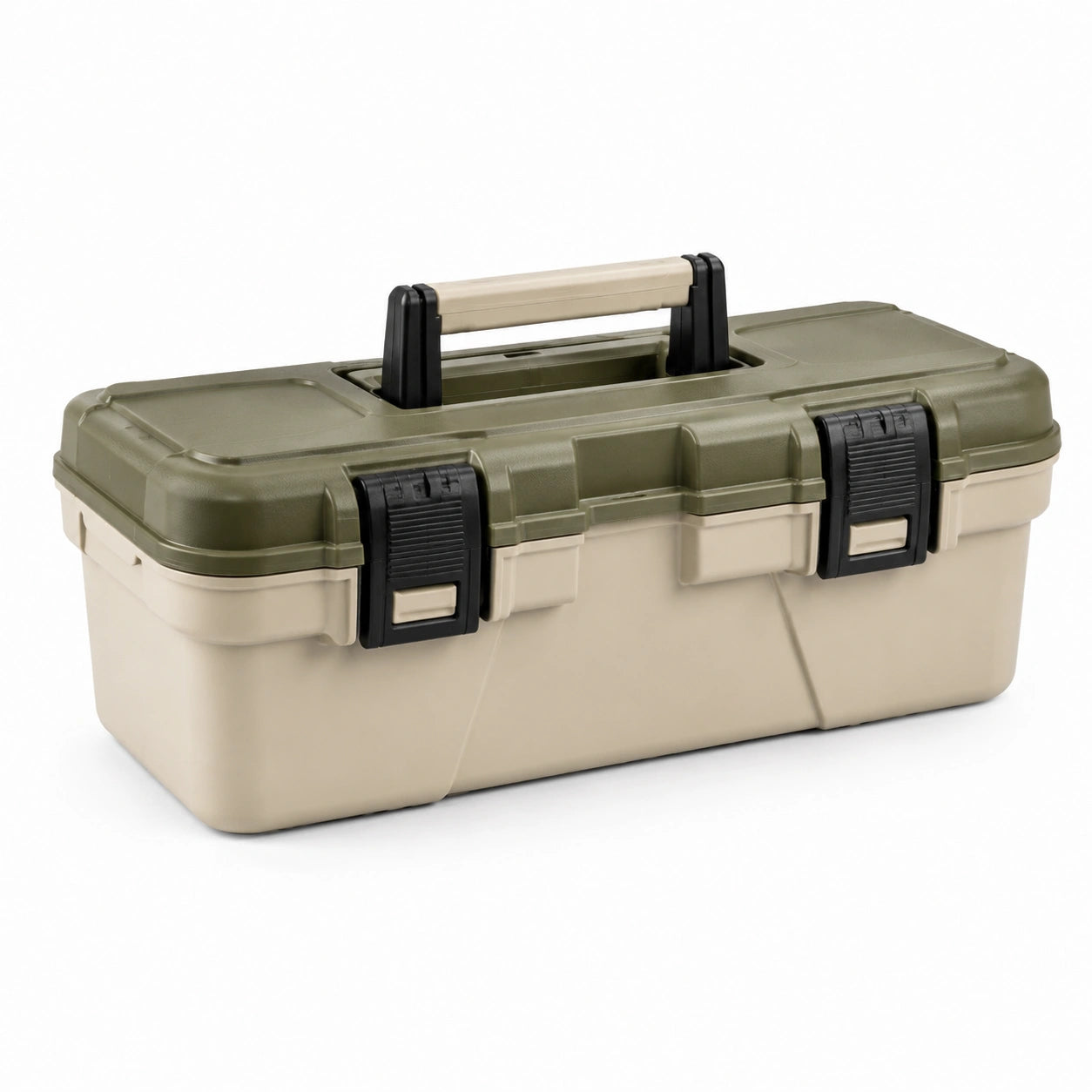 Caja de herramientas de plástico polipropileno beige/verde con pestillos