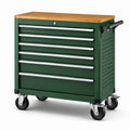 Carro de herramientas de acero verde con superficie de madera y 6 cajones