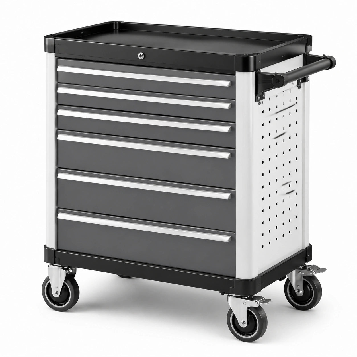 Carro de herramientas de metal con 7 cajones y ruedas, gris, 70x40x85 cm