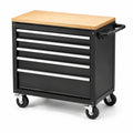 Carro de herramientas de metal con superficie de madera 5 cajones negro