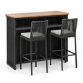 Conjunto de Bar de Madera y Metal para Exterior - Negro y Madera Natural