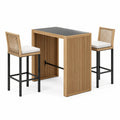 Conjunto de bar de madera y metal con superficie de vidrio templado