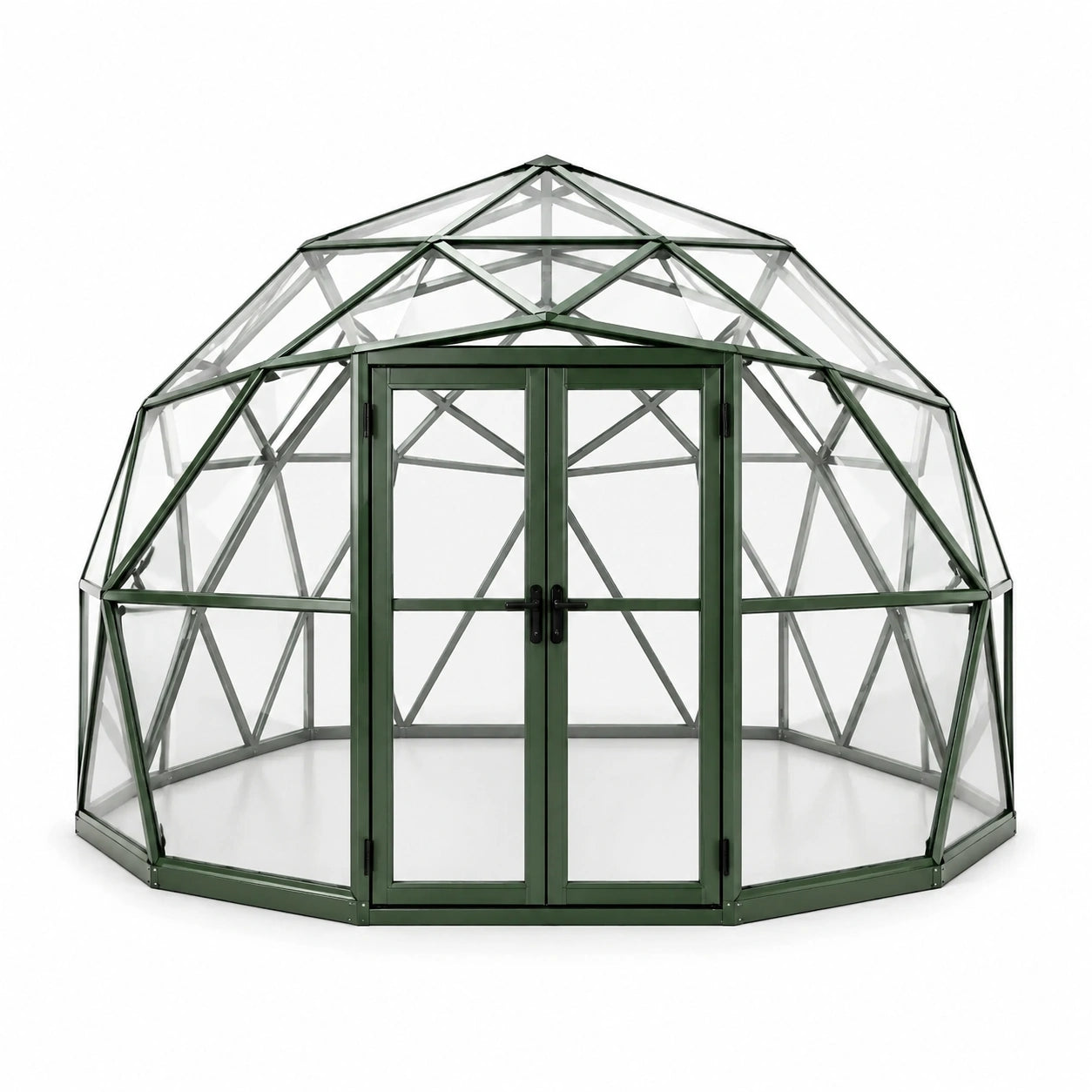 Invernadero de cúpula geodésica de policarbonato con estructura de aluminio